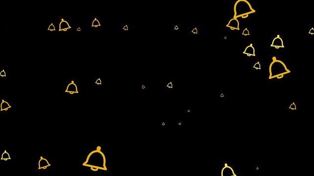 Floating golden outline bell icons moving against a transparent background