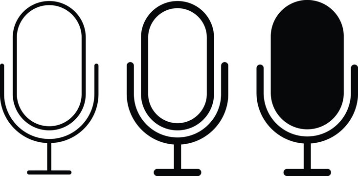 Microphone recording icon set. Audio voice symbols. Sound studio broadcast and podcast speech signs. vocal media icons collection