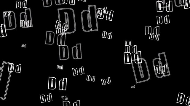 Floating letter D typographic elements moving on transparent background overlay