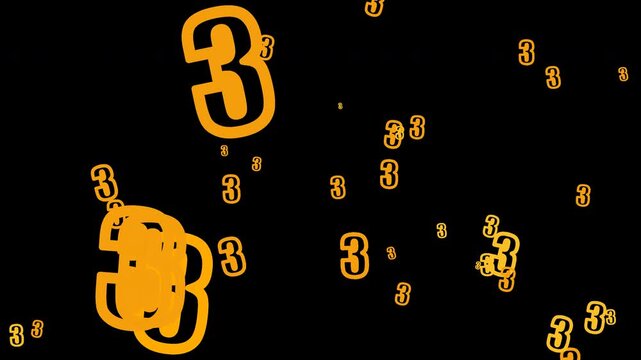 Floating orange number three symbols rising against a transparent background