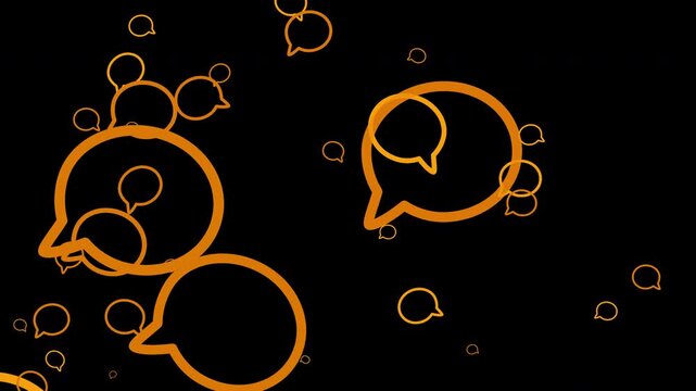 Floating orange speech bubbles moving over transparent background overlay