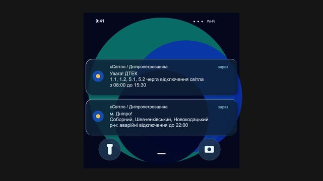 Animated notifications on a smartphone's lock screen against an abstract blue background