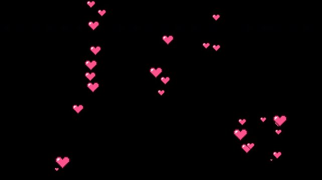 Floating pink pixel hearts overlay with alpha channel for romantic celebration