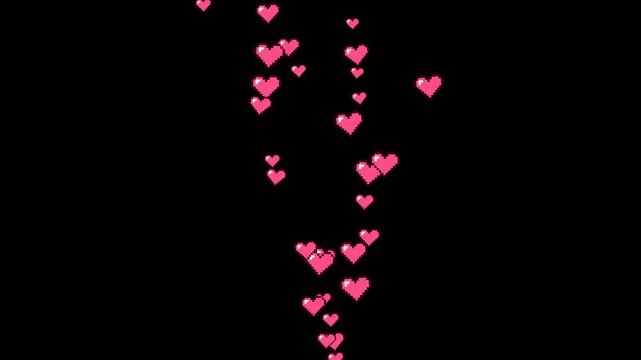 Pixel art pink hearts floating upwards as side borders on transparent background