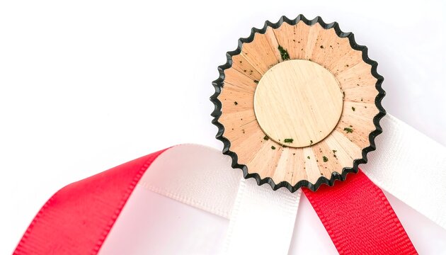 Wooden Award with Red and White Ribbon