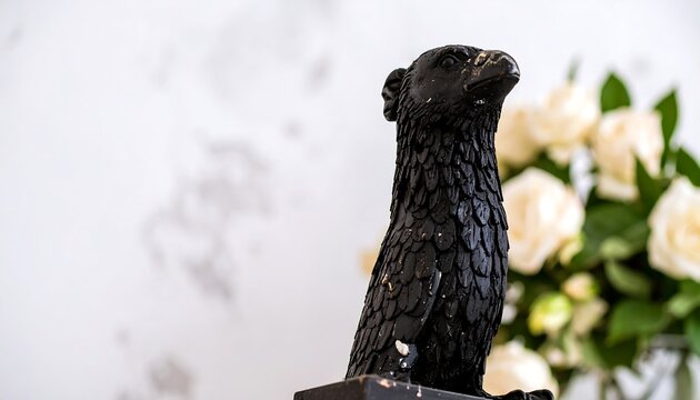 Black Eagle Statue Displayed on Decorative Shelf