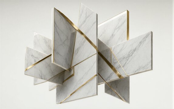 Elegant marble and gold geometric sculpture with clean lines against a neutral background.