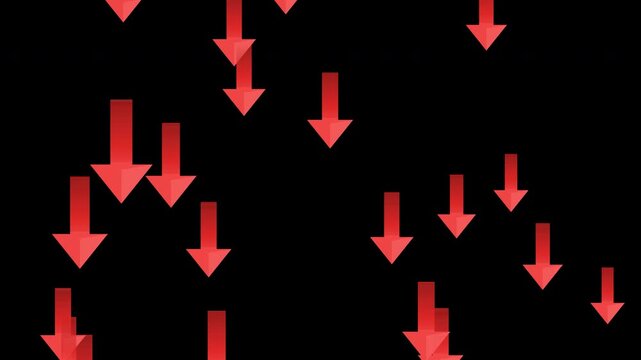 Red downward arrows falling on transparent background indicating financial loss