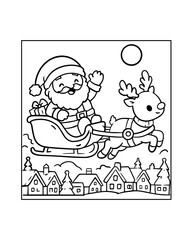 santa claus and reindeer coloring page © yanco