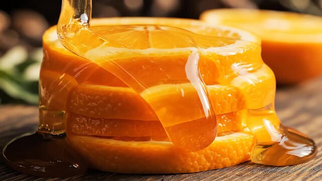 Fresh orange slices with flowing honey