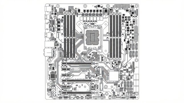Motherboard circuit diagram schematic layout with components and slots