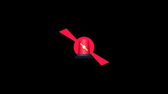 Rotating red emergency siren lights flashing with transparent background