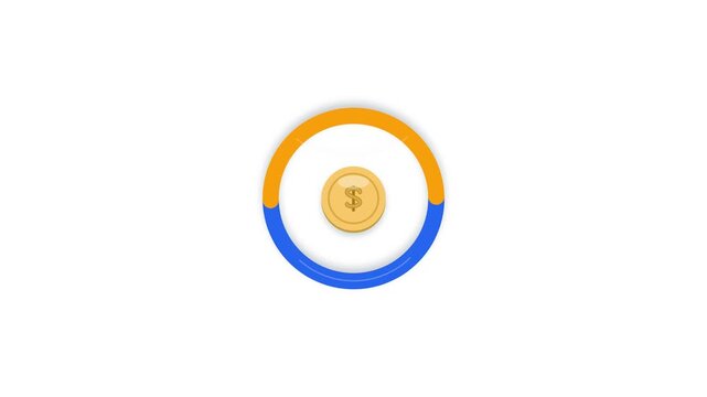 A clean dimensional financial loop icon featuring unified blue and yellow rotating arrows and central coin with a properly oriented dollar symbol on a transparent background, 10 seconds duration.