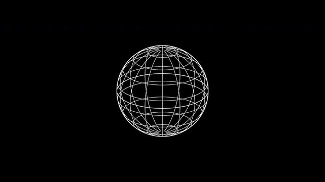 Rotating wireframe globe spheres with alpha channel on transparent background