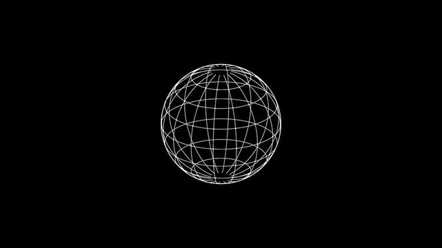 Rotating wireframe grid spheres with plexus network on transparent background
