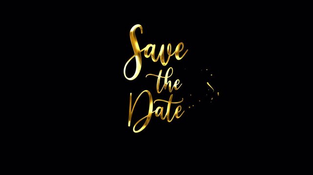Metallic gold typography spells save the date against stark black, creating an elegant design for wedding invitations and event promotions.