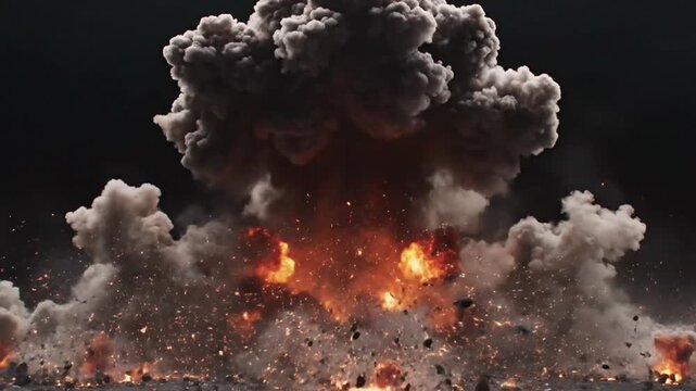 Explosion blast cloud debris fire orange glow