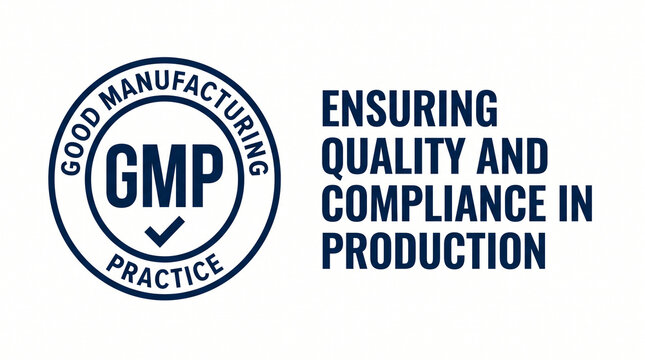 Gmp good manufacturing practice circular stamp badge logo design for industry standard quality assurance compliance sign