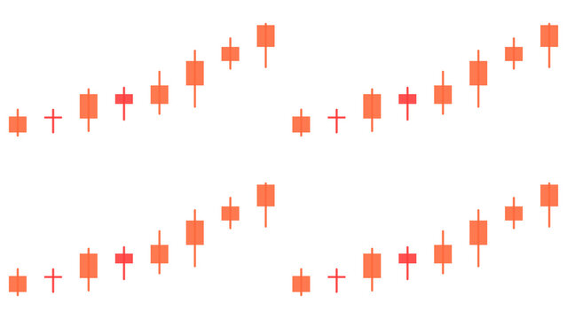 Orange stock market candlestick chart pattern showing a steady upward growth trend icon set