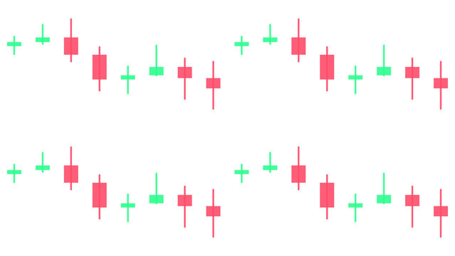 Stock market candlestick chart with green and red bars showing financial trends on white background