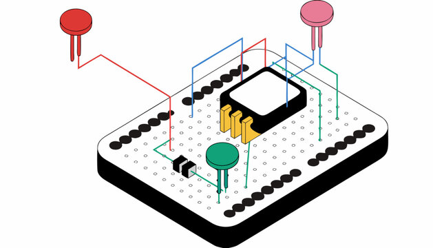 Circuit Board, Microchip, Microcontroller, Circuit Components, Routing Wires, Technology, and Hardware Flat Vector Illustration.eps