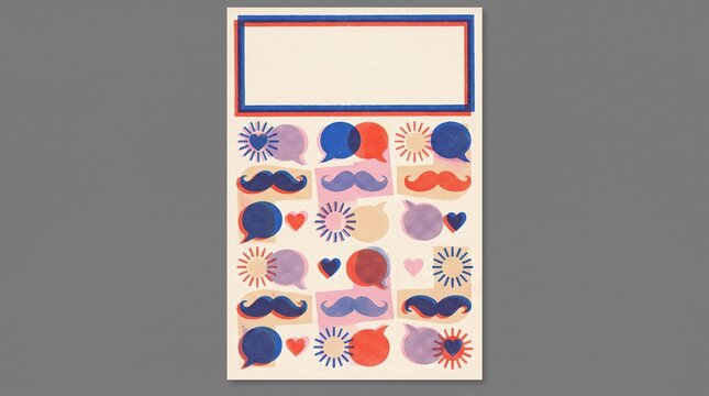 graphic design trends, playful risograph poster featuring abstract moustaches and vibrant patterns