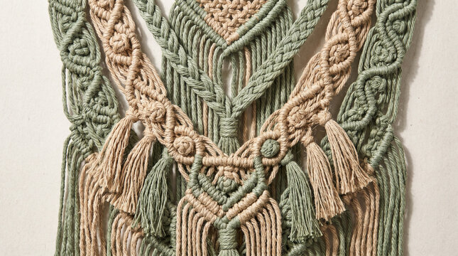 Geometric Diamond Pattern Texture of Woven Boho Macrame Fringe