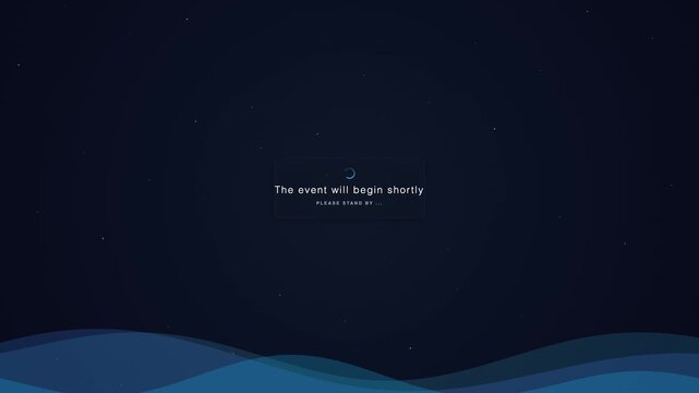 Abstract screen displays a waiting message for an upcoming online event