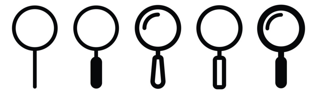 Magnifying Glass Search icon Set. Search and zoom symbol. document search audit icon set. Minimal Exploration Magnifier Tool Symbol