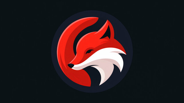 Stylized Red Fox Icon: A striking and minimalist illustration of a red fox's head, rendered with bold lines and a sleek, modern design, set against a dark, circular background.