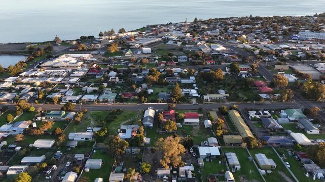 Kingscote, Kangaroo Island, South Australia &ndash; 4K Aerial Drone View of Reeves Point, Residential Houses, Coastal Township, Shoreline and Calm Ocean Waters at Sunset