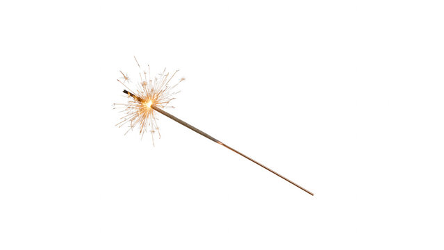 Burning sparkler firework isolated with sparkler emitting golden on transparent background