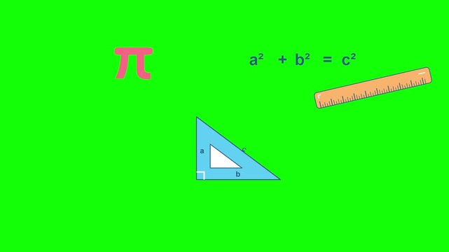 Geometry Tools Measuring a Right Triangle on Green Screen