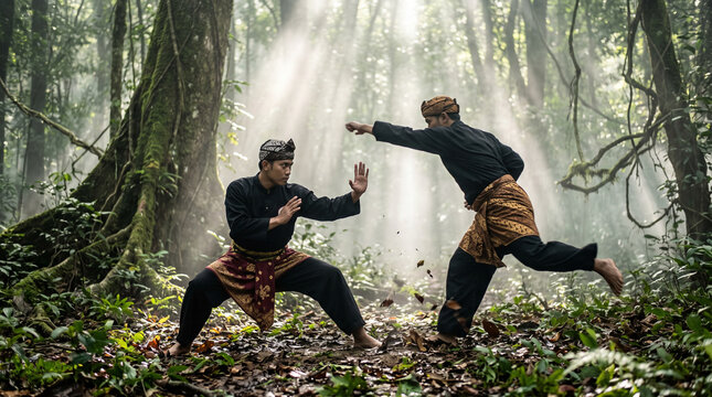 Pencak Silat is a traditional martial art in which a master displays his skills.