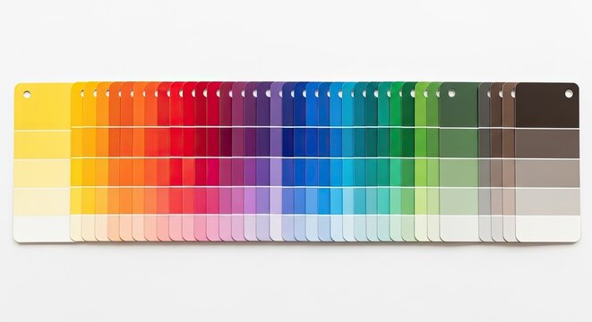 A color swatch card displays a gradient of colors. The card is positioned on a white surface.