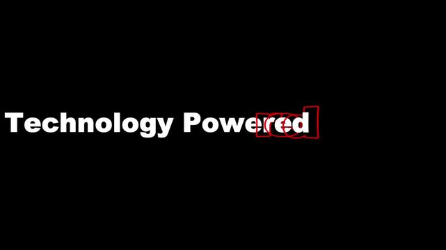Technology graphic label highlights clean white sans serif typography on a minimalist black background accented by a thin red outline box around specific letters for emphasis in corporate.