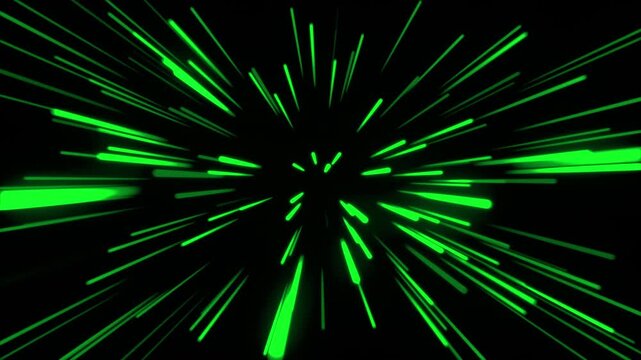Green neon radial light streak tunnel VJ Loop background. 4k green hyperspace jump loop animation background