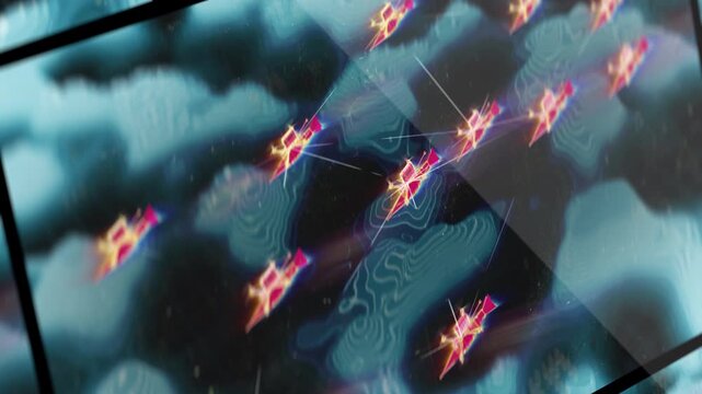 Formation of armed drones advancing toward enemy positions on combat mission