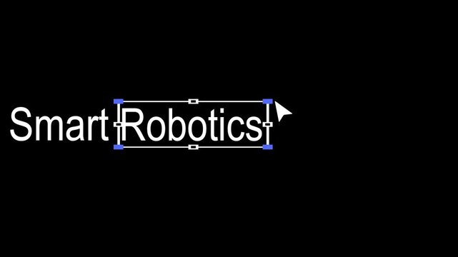 Robotics phrasing edited inside a software bounding box demonstrates interface controls, cursor interaction, digital layout design, text formatting tools, and computer workspace management.