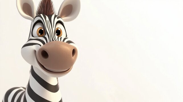 Cute Cartoon Zebra Character Smiling on White Background for Kids' Designs