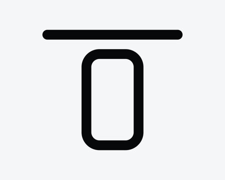 Black outline align top icon linear vector symbol with horizontal line and rounded rectangle for layout alignment design and editing interface