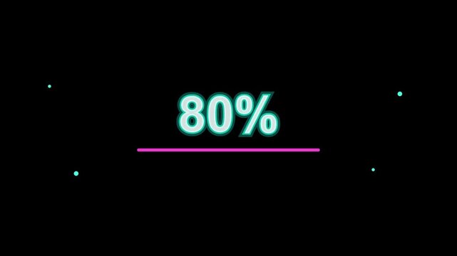 Digital progress bar displaying eighty percent value against dark background with floating glowing