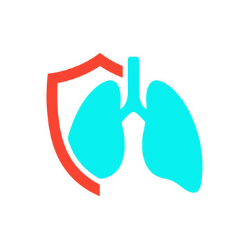 Human lungs protected by a shield icon
