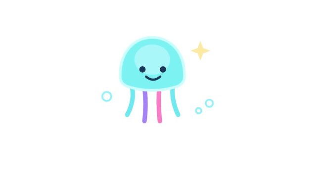 Cute animated blue jellyfish characters floating with sparkling stars
