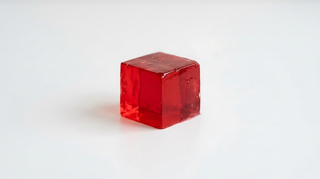 Red glossy cube on neutral background.