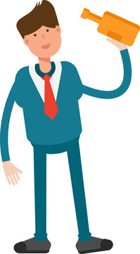 Businessman in Green Suit Character Drinking Beverage Bottle
