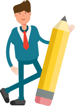 Businessman in Green Suit Character and Pencil
