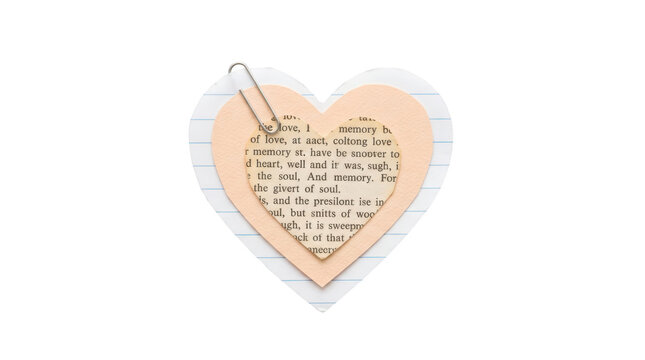 Layered heart shapes with paper clip isolated on transparent background