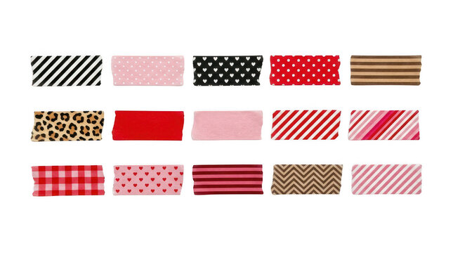 Set of various colorful adhesive tape strips isolated on transparent background