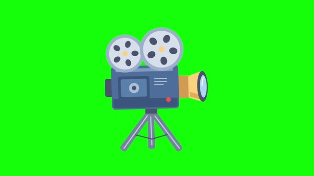 Animated Retro Movie Camera on Green Screen